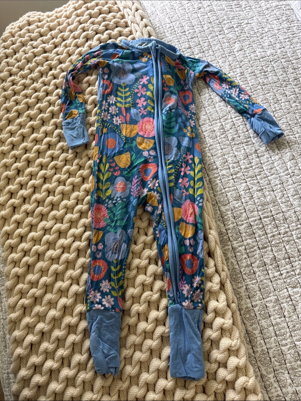 Little Sleepies Blue Floral Footed One-Piece Pajama